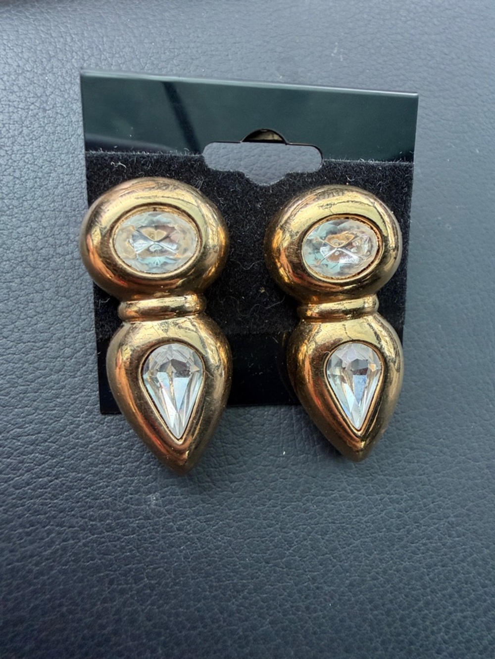 SAL vintage Swarovski Gold Teardrop Double-Disc Stud Earrings